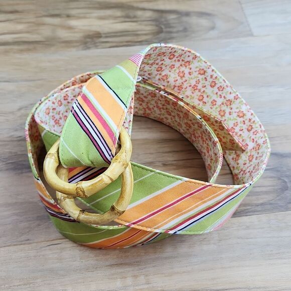 🔺️Old Navy Reversible Fabric & Wood Belt Medium - Picture 1 of 9